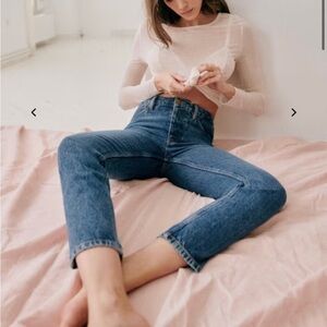 Sezane Brut Sexy 100% Cotton 29 Mid Blue Jeans Straight Leg High Waist